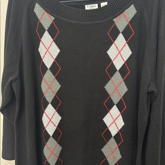 Cato Black Sweater Dress with Gray & Red Argyle Pattern Women's 22/24W, EUC - Picture 2 of 6